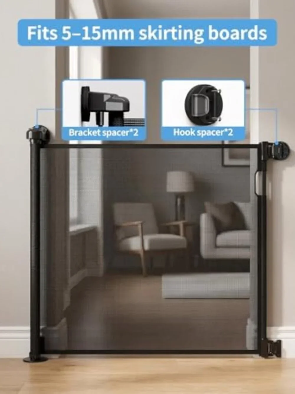 Retractable Mesh Baby Gate for Doorways & Stairs, Easy One-Hand Operation